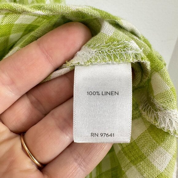 J. Jill Love Linen Lime Green Gingham Plaid V Neck Popover Collared Blouse Beach - Picture 3 of 9